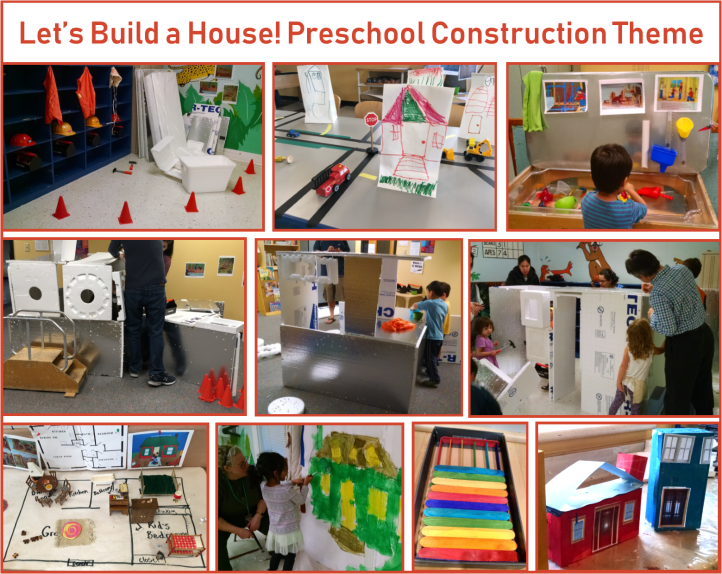 Photos of several construction themed preschool activities described in the post
